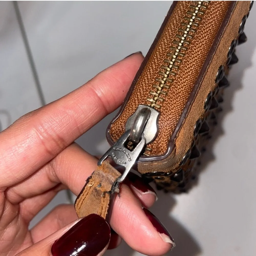 Coach Brown suede Studded Wallet - Picture 4 of 5